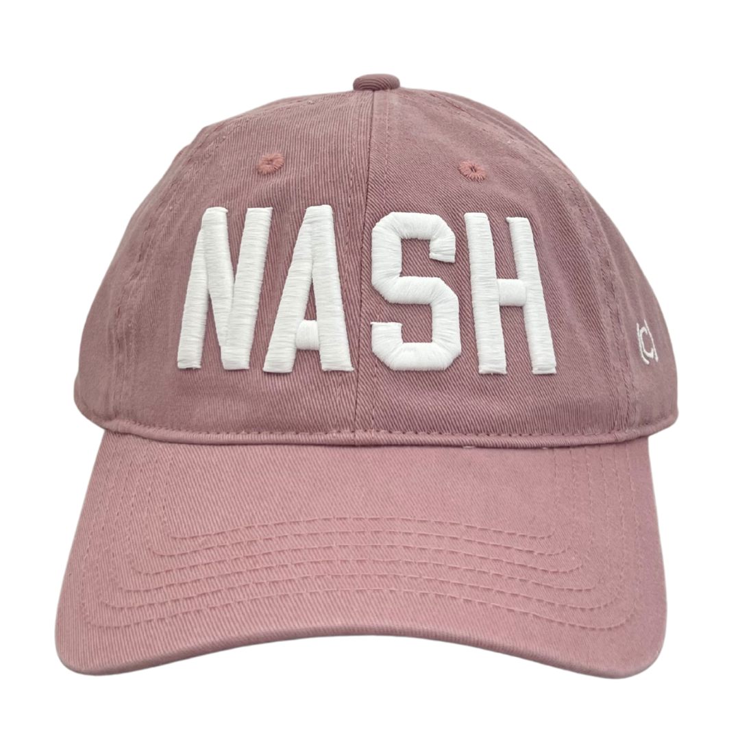 Pink cotton hat with "NASH" embroidered in white