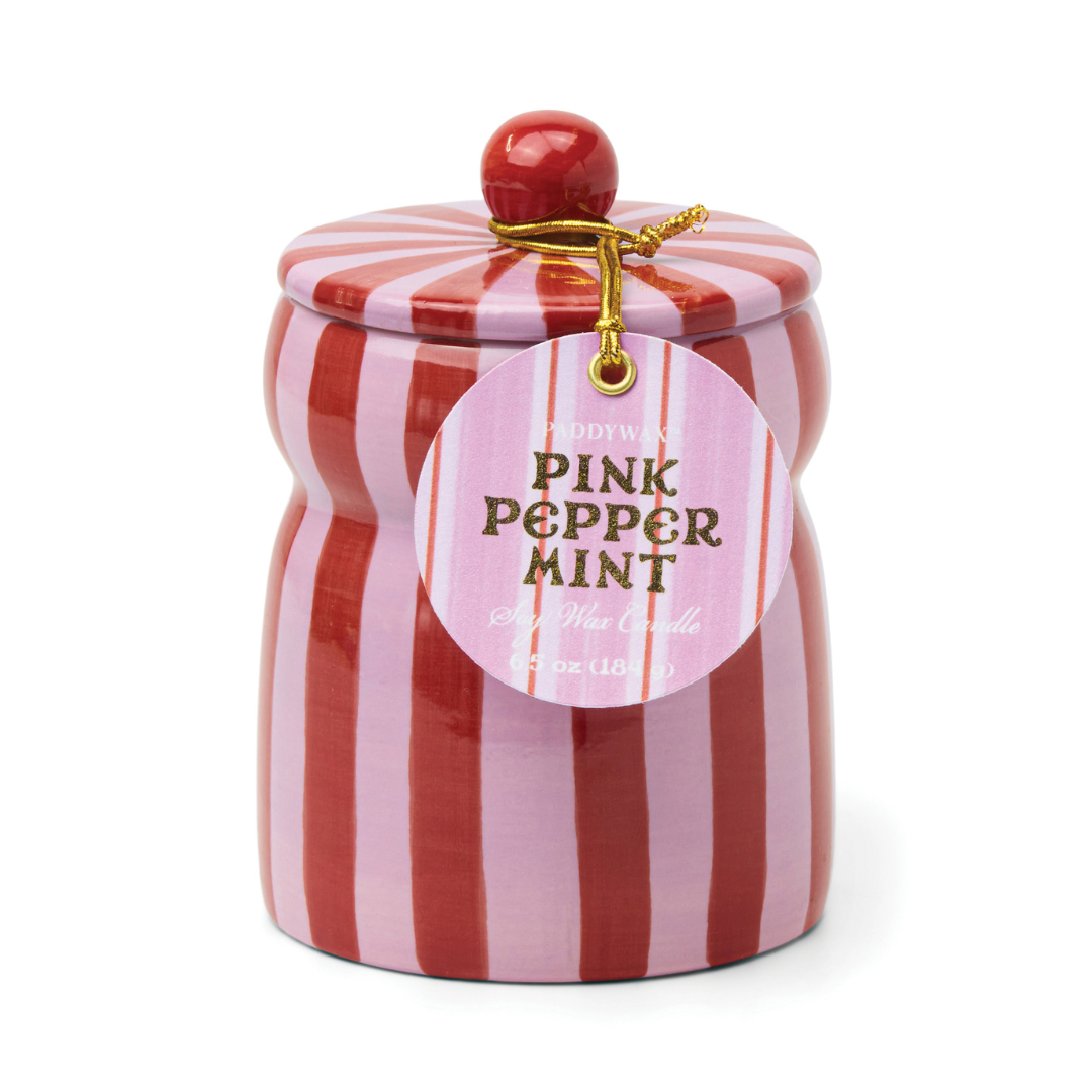 Pink and Red Striped Peppermint Candle