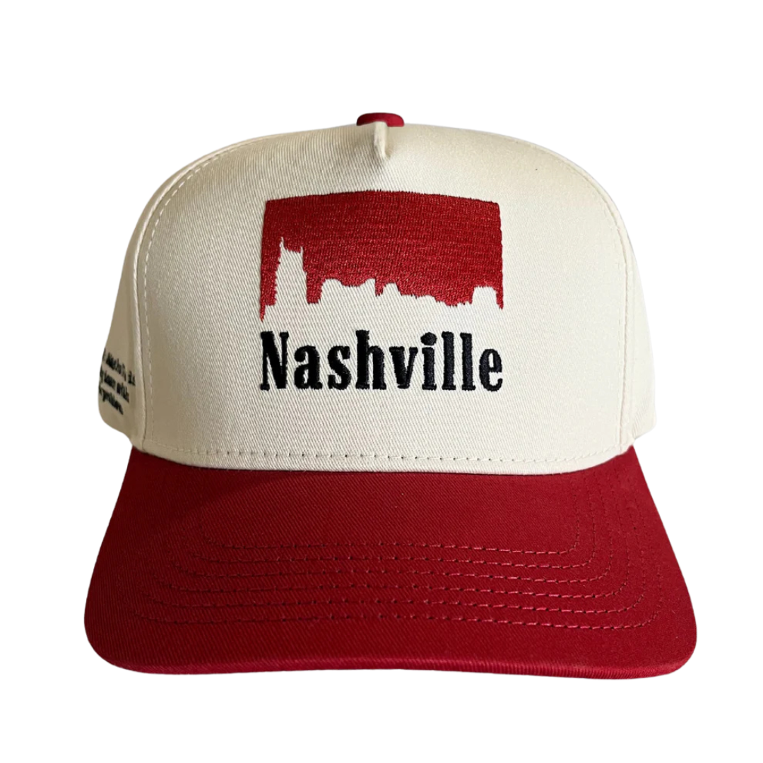 Red and White Nashville Skyline Trucker Hat