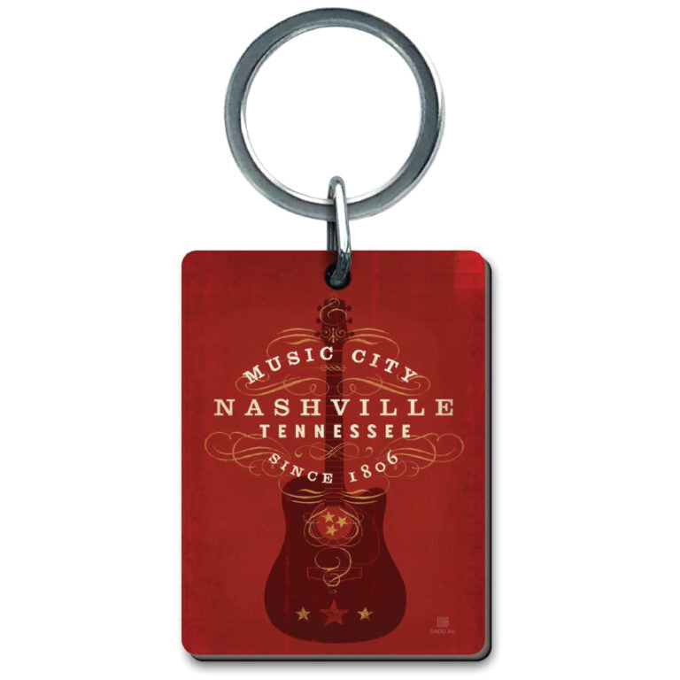 Acrylic keychain with nashville skyline.