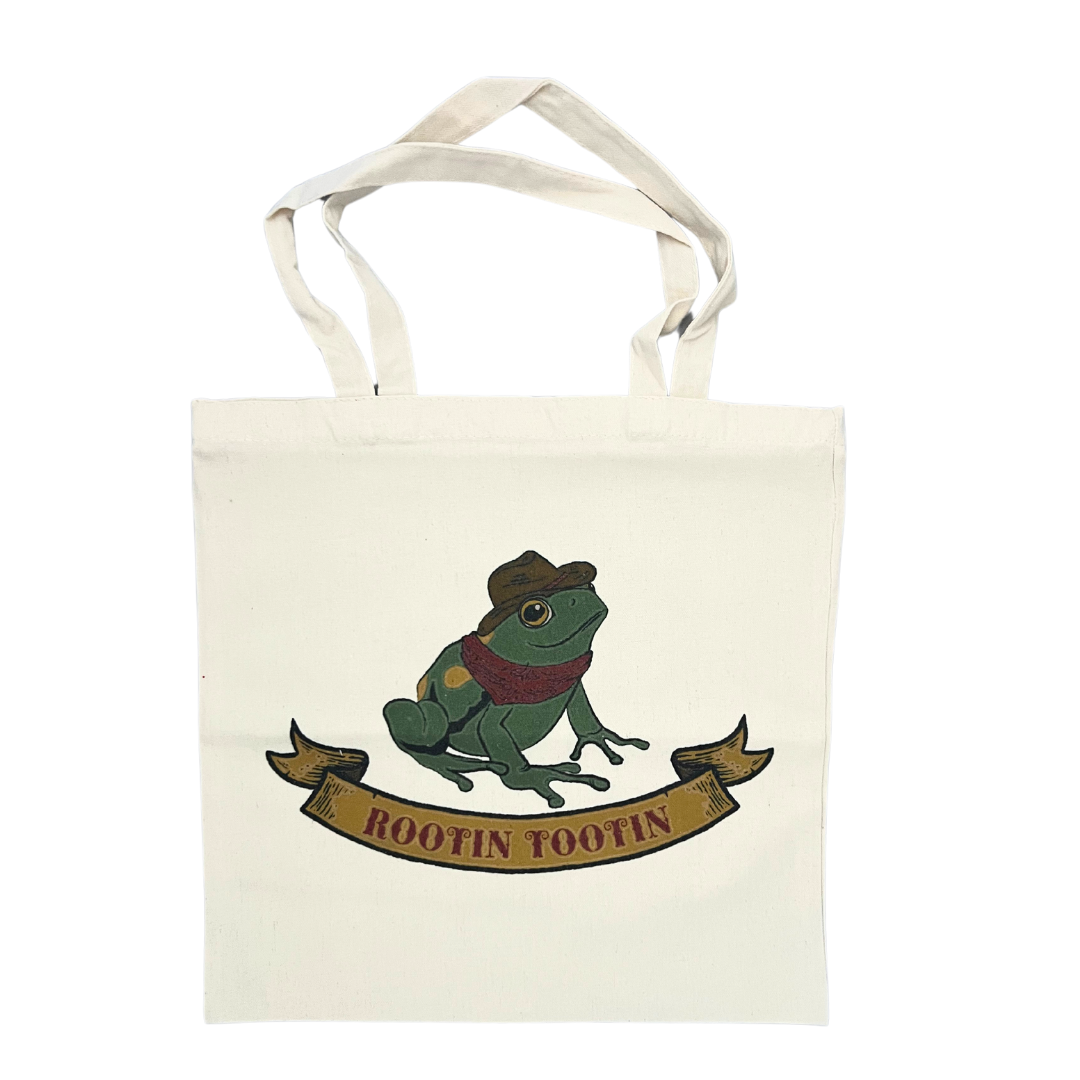 Frog themed tote bag.