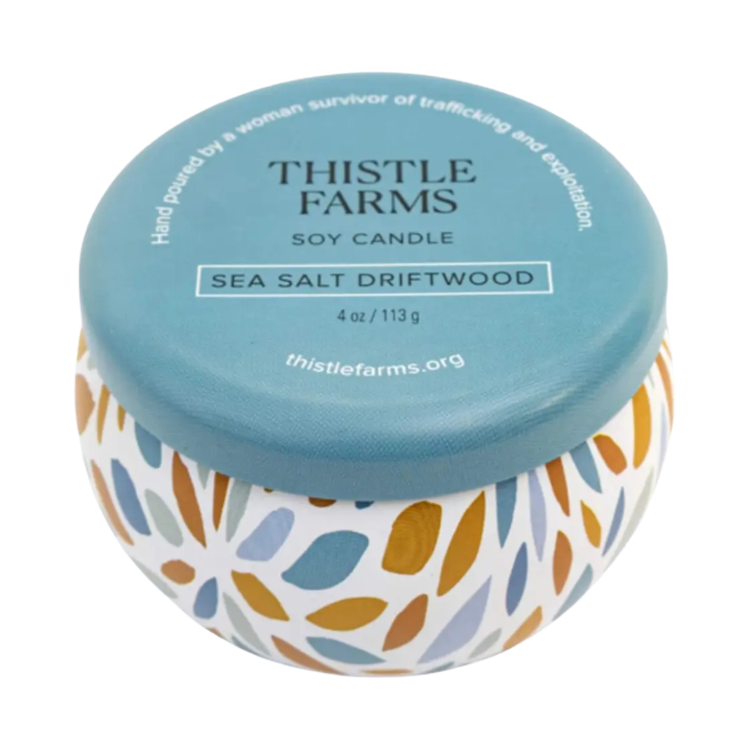 4 oz. candle is made from 100% pure soy wax. comes in sea blue floral tin with lid. 