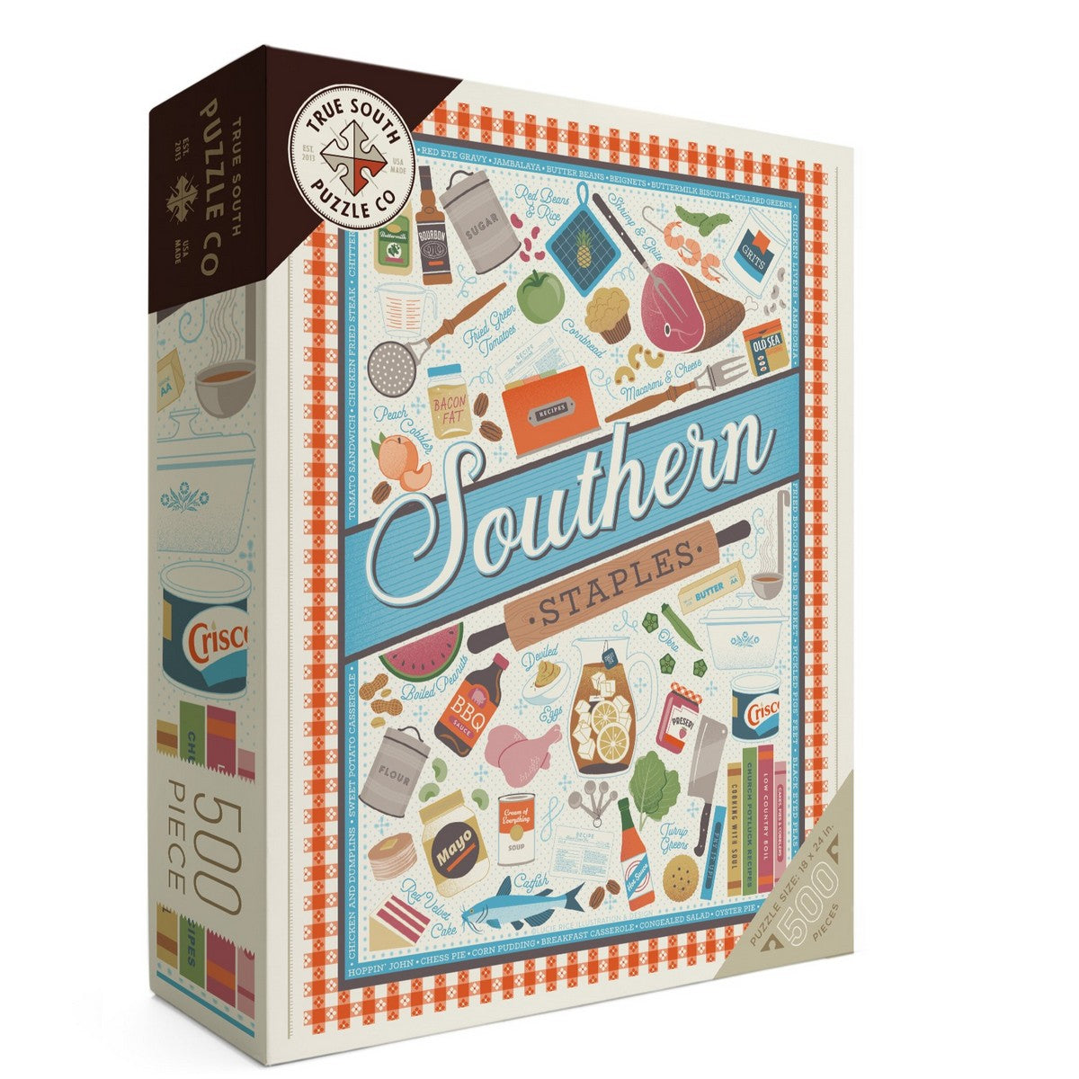500 piece puzzle depicting Southern Staples
