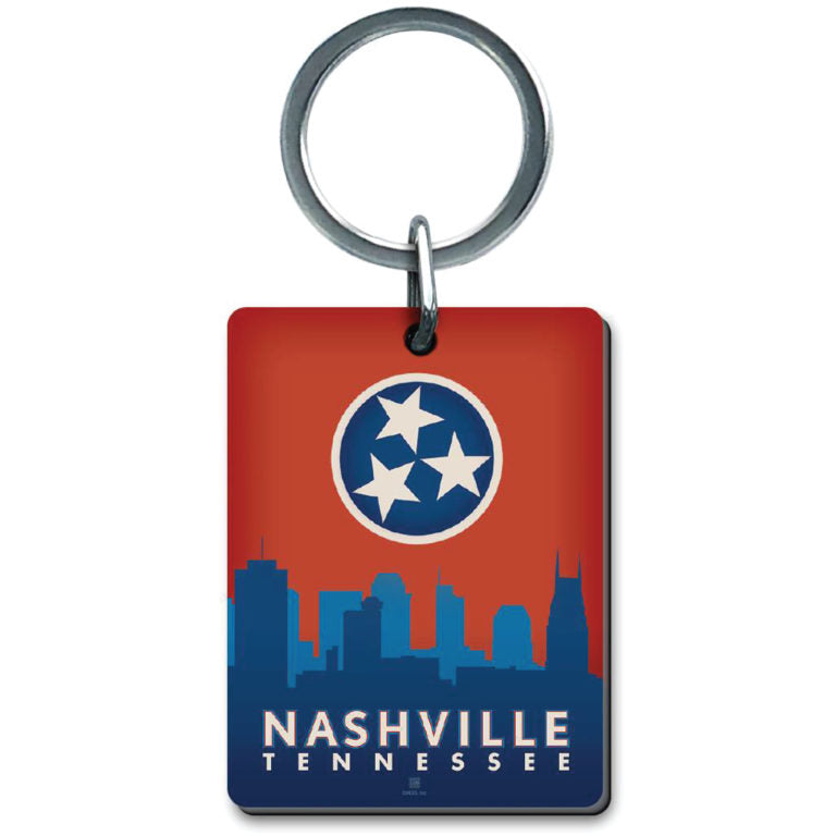Acrylic keychain with nashville skyline.
