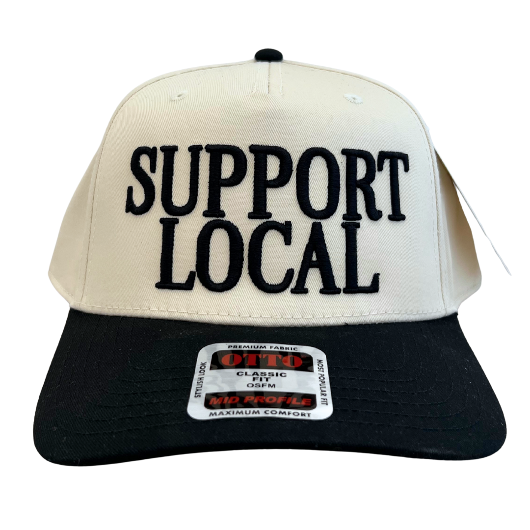 Cotton trucker style hat, black and white. 