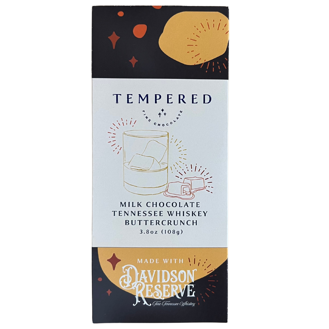 Tempered Milk Chocolate Tennessee Whiskey Buttercrunch, 3.8 oz. Made with Davidson Reserve.