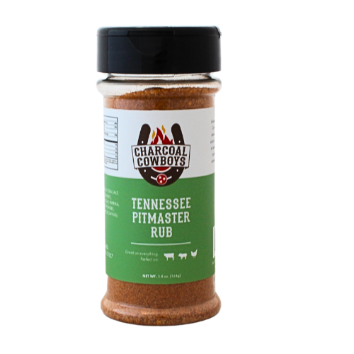Pitmaster rub in a clear bottle with a black shaker lid. 