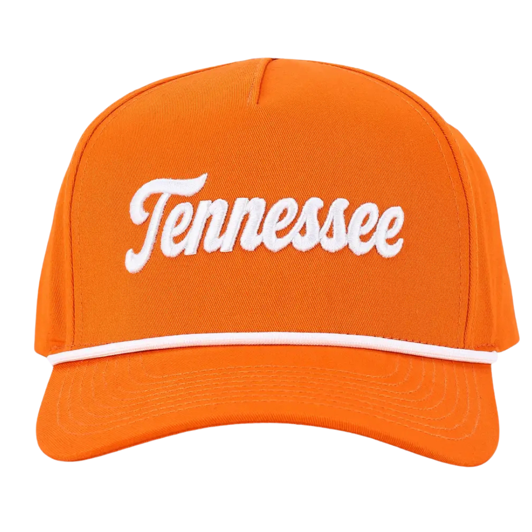 Tennessee Script Orange Trucker Hat, cotton with adjustable back. 