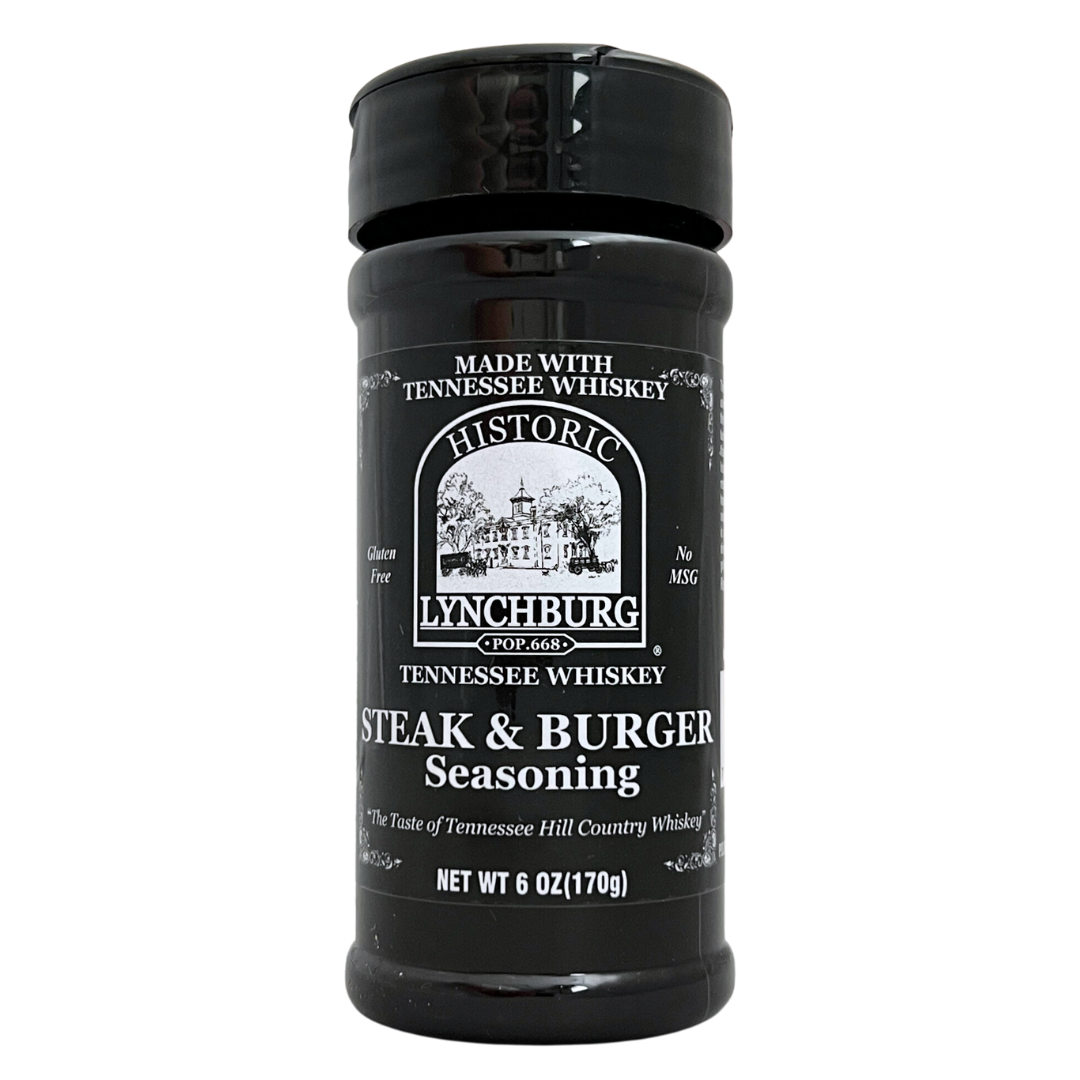6 oz Historic Lynchburg shaker bottle of steak and burger seasoning.