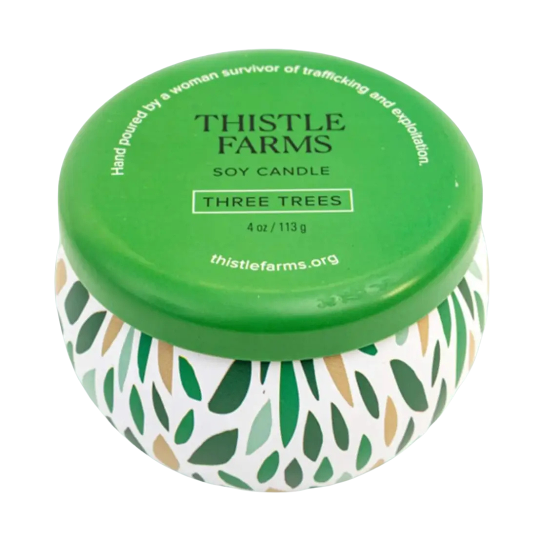 4 oz. candle is made from 100% pure soy wax. comes in green floral tin with lid. 