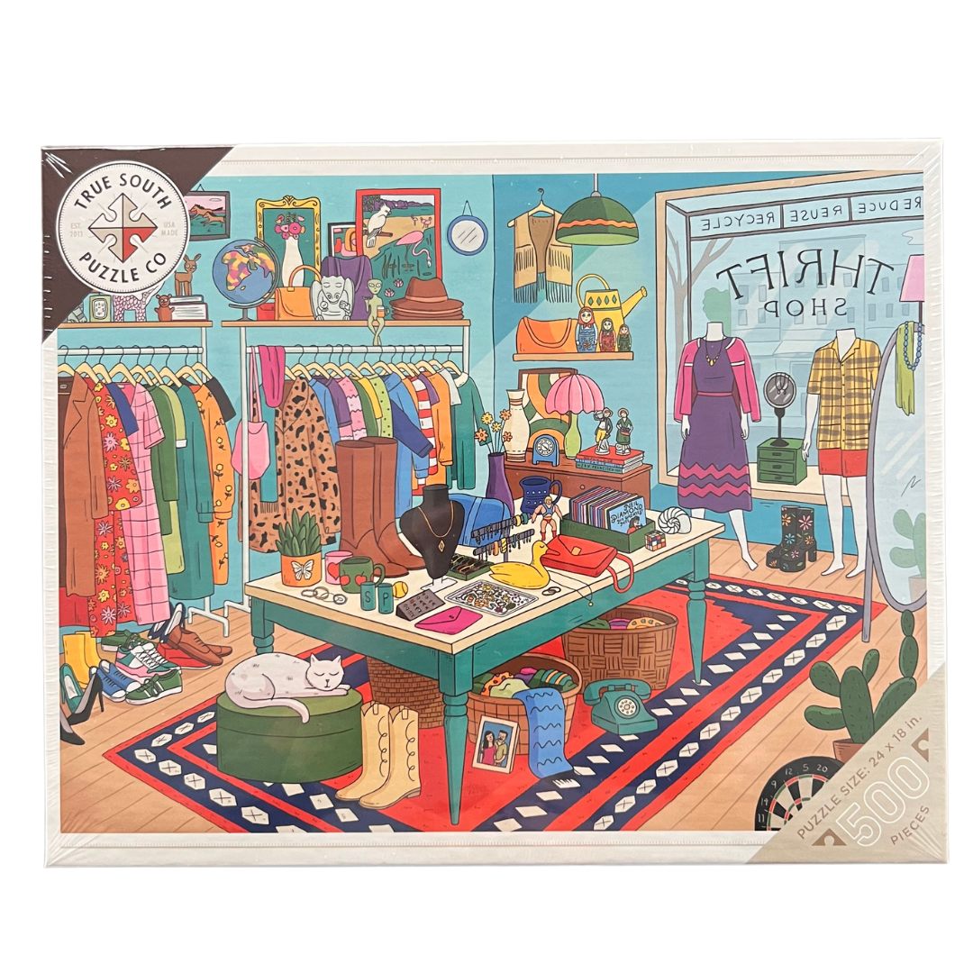 500 piece puzzle of a thrift shop.