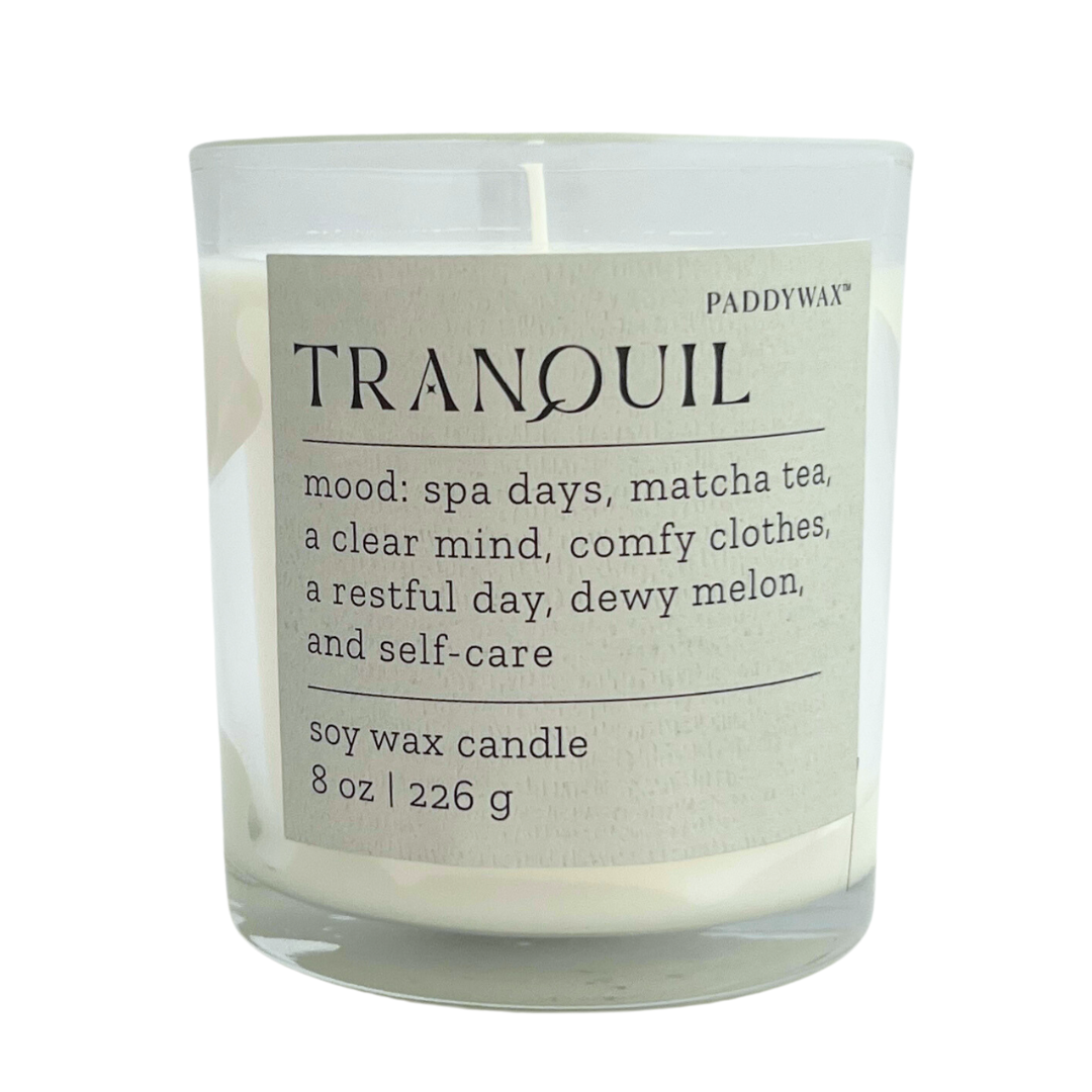 "TRANQUIL"  8 oz candle in glass votive. 