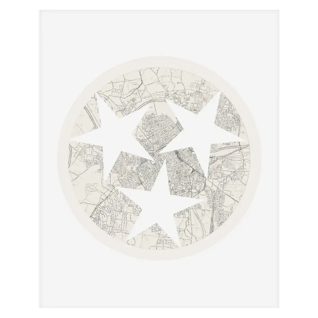 8x10 art print, map of Nashville with Tennessee Tristar emblem.  