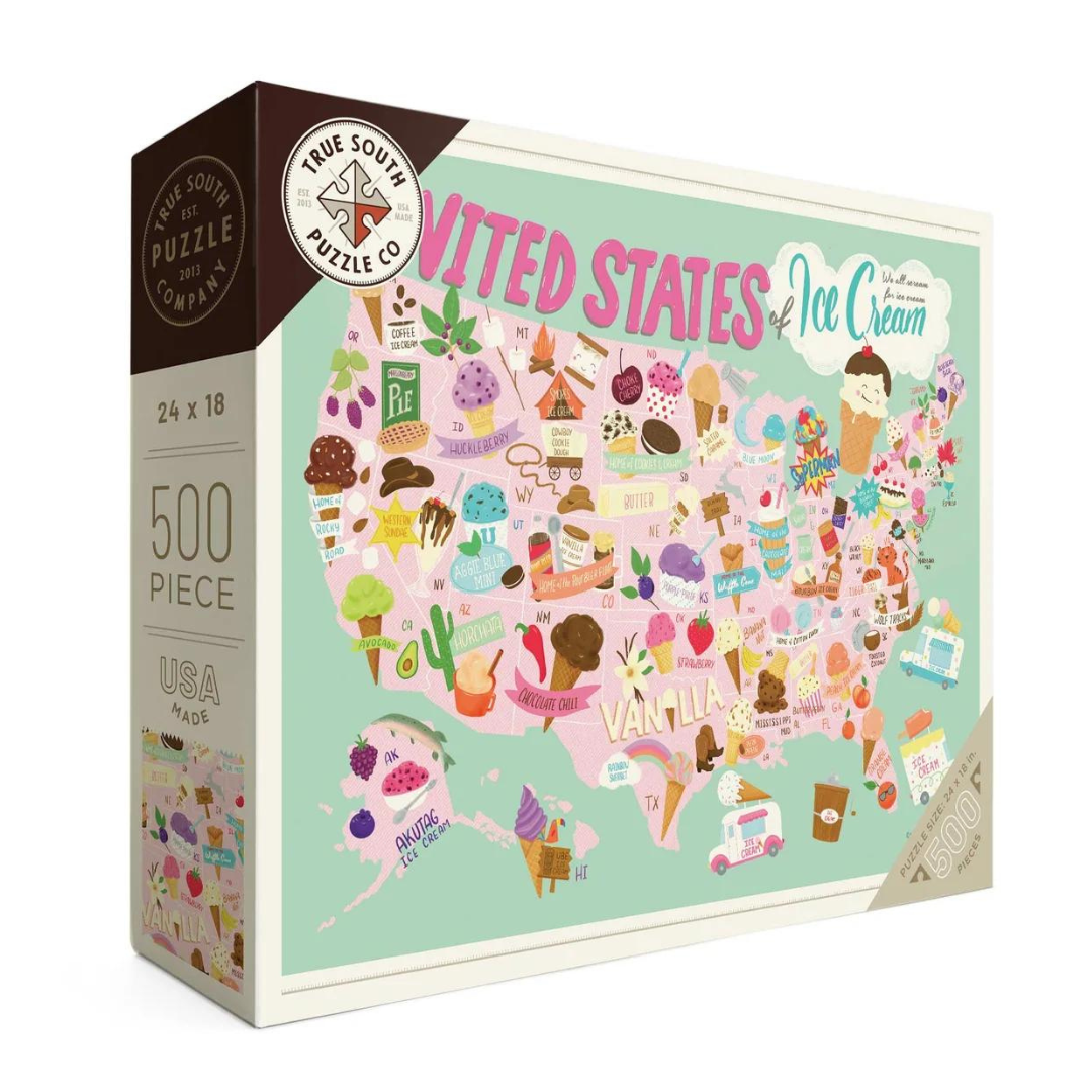 500 piece puzzle of ice cream illustrations. 