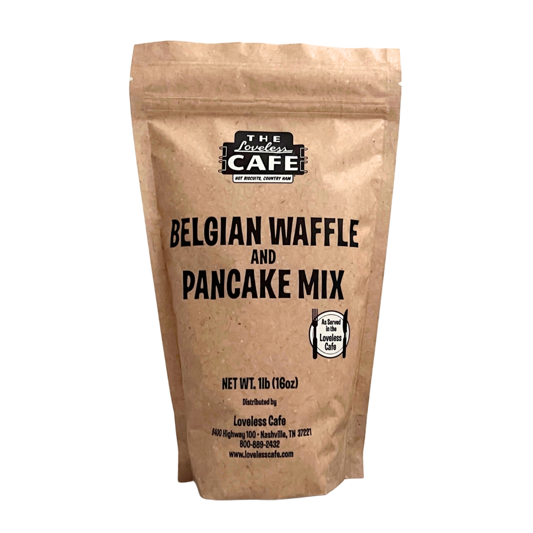 16 oz of The Loveless Cafe's Belgian Waffle and Pancake Mix in resealable bag 