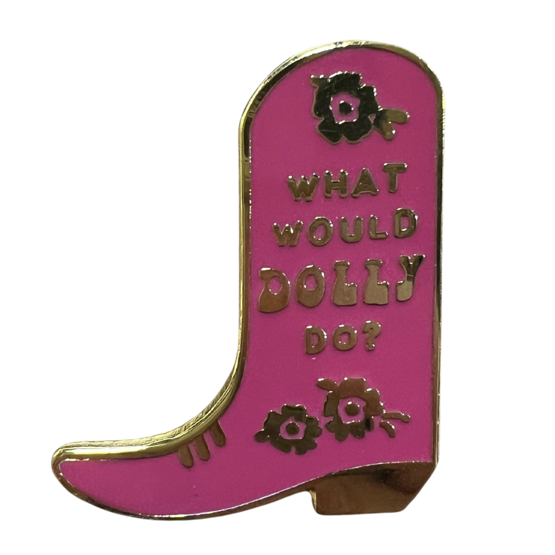 Pink cowgirl boot enamel pin