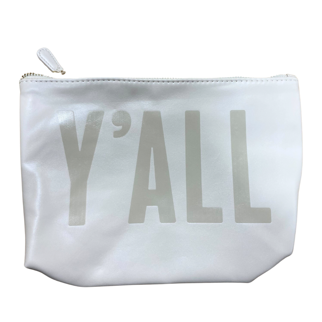 beige faux leather catch all pouch, lined with zipper