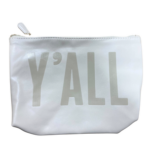 beige faux leather catch all pouch, lined with zipper