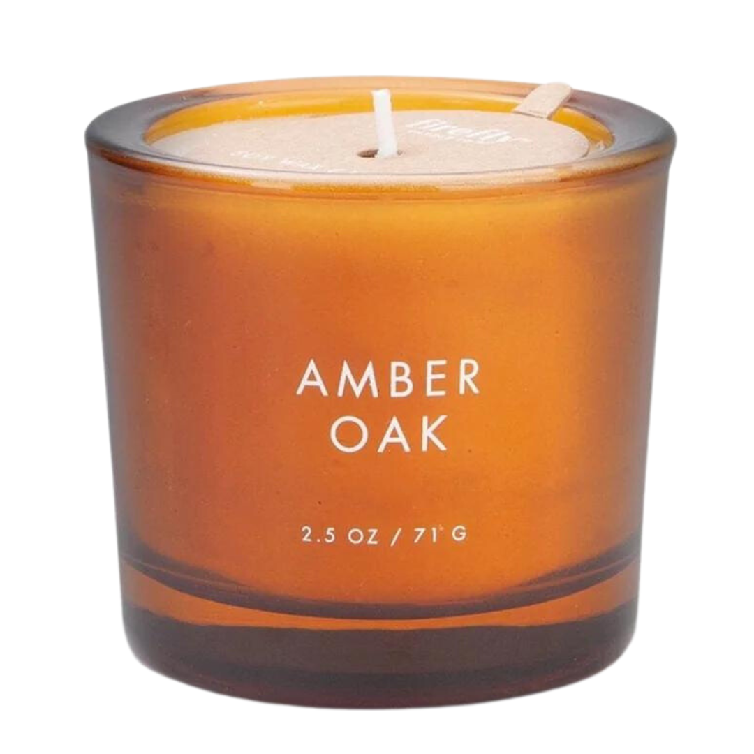 Amber Oak scented 2.5oz candle from Firefly Candles in Nashville, Tennessee. Easy to travel with and use.