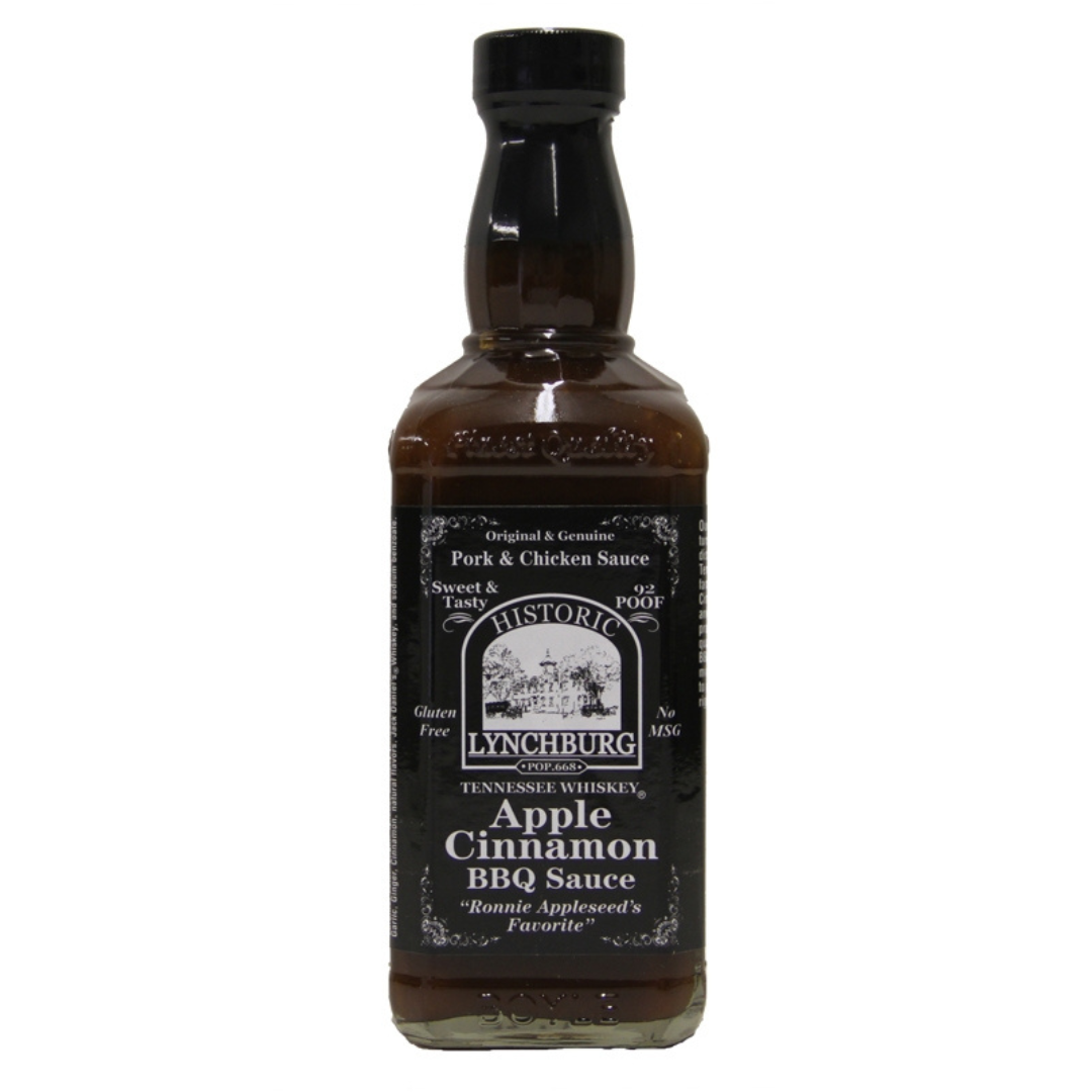Historic Lynchburg sauce in a glass bottle. Has company logo on it and the flavoring/details.
