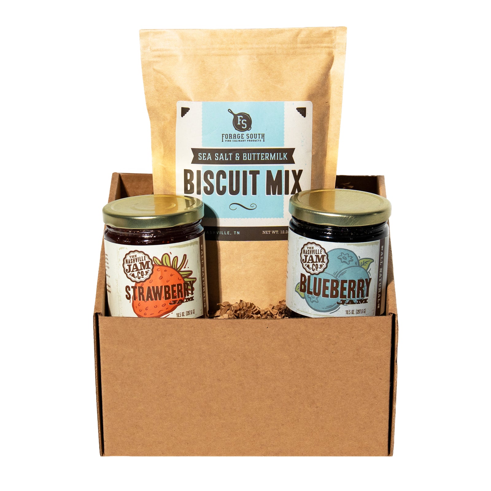 gift box of jams and biscuit mix. 
