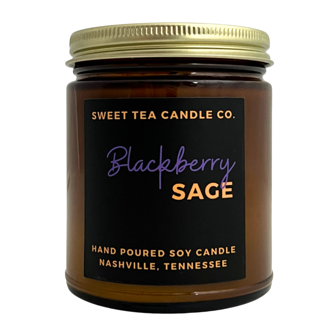 Sweet Tea Candle Company. Scents of Blackberry Sage, hand poured in Nashville, Tennessee.