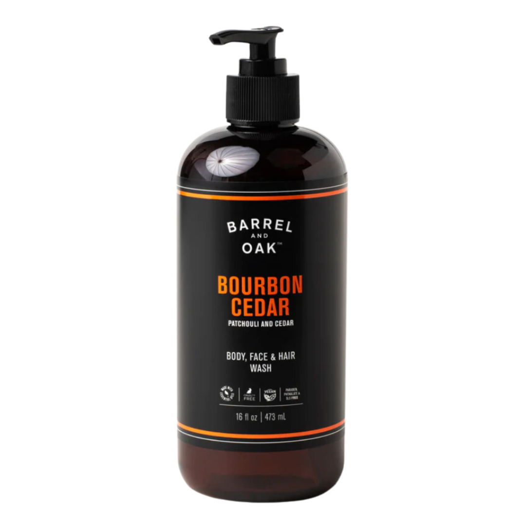16 oz bourbon cedar all in one body wash for men in pump bottle. 