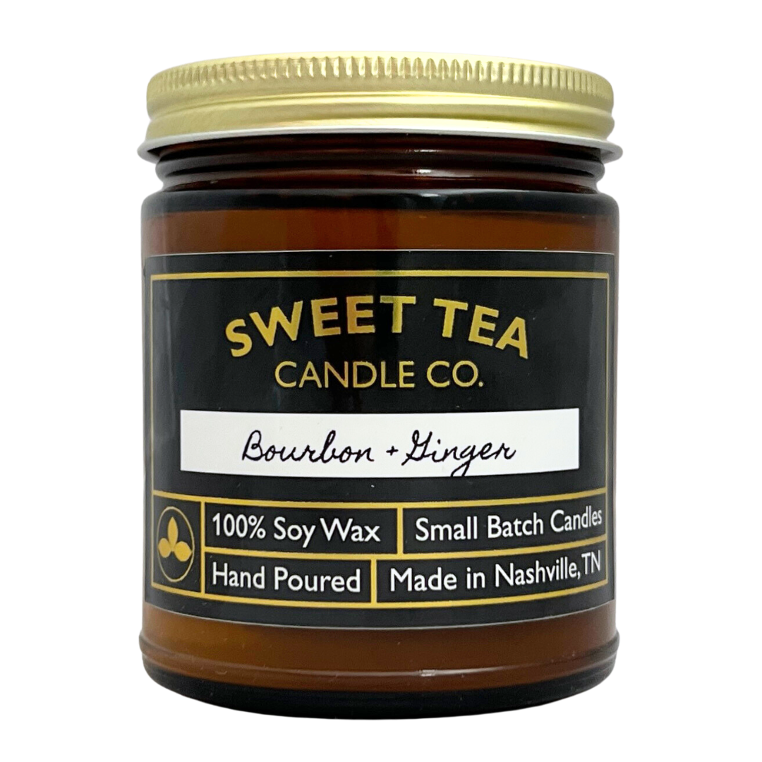 Bourbon & Ginger scented candle from Sweet Tea Candle Company. 100% soy wax candle, small batch candles, hand poured in Nashville, Tennessee.