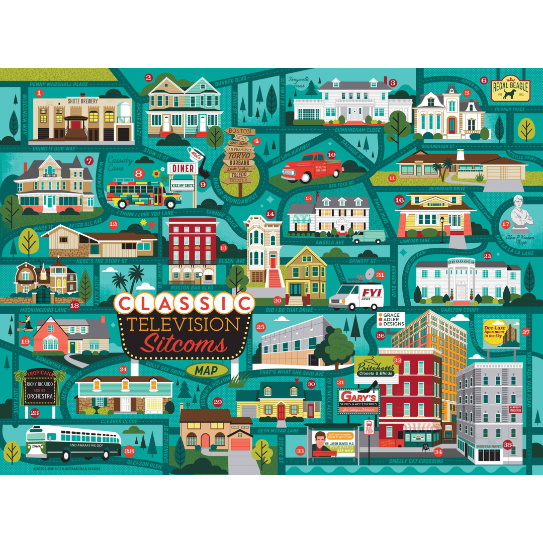 500 pice jigsaw puzzle of TV show locations. 