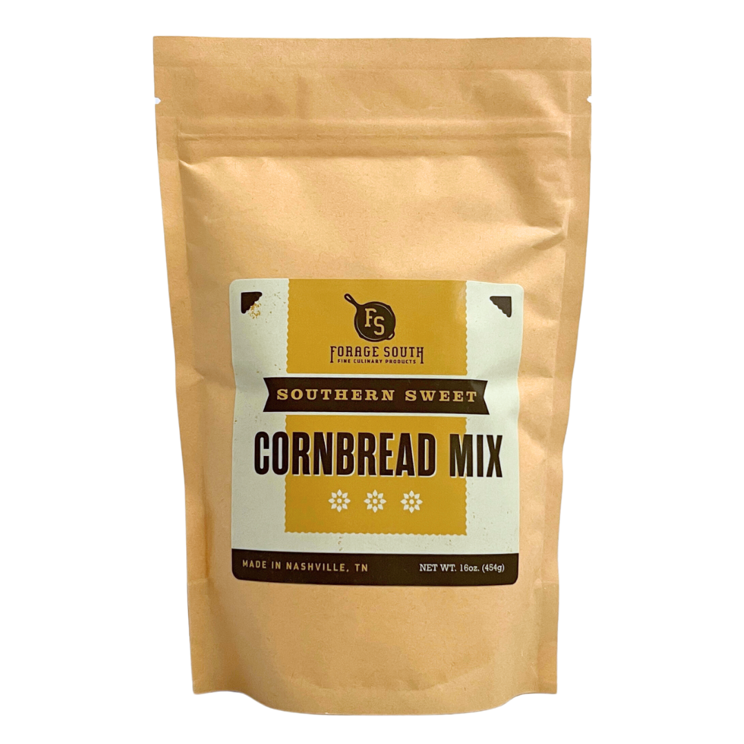 Southern Sweet Cornbread Mix. Comes in a yellow paper bag that is resealable.