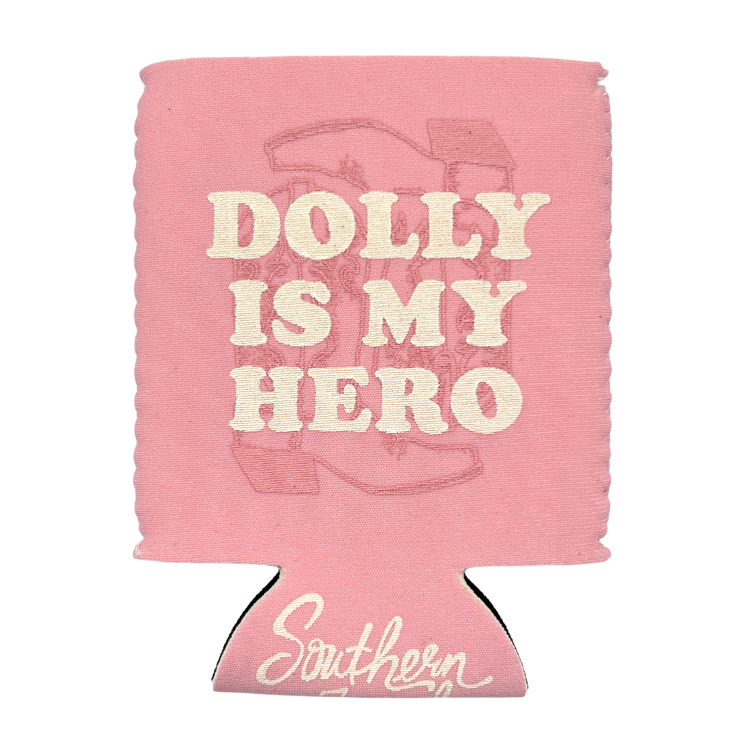 "Dolly Is My Hero" can hugger for the fan of the country music queen in your life. Dolly Parton would love this for you. Pink can hugger from Southern Fried Design Barn.