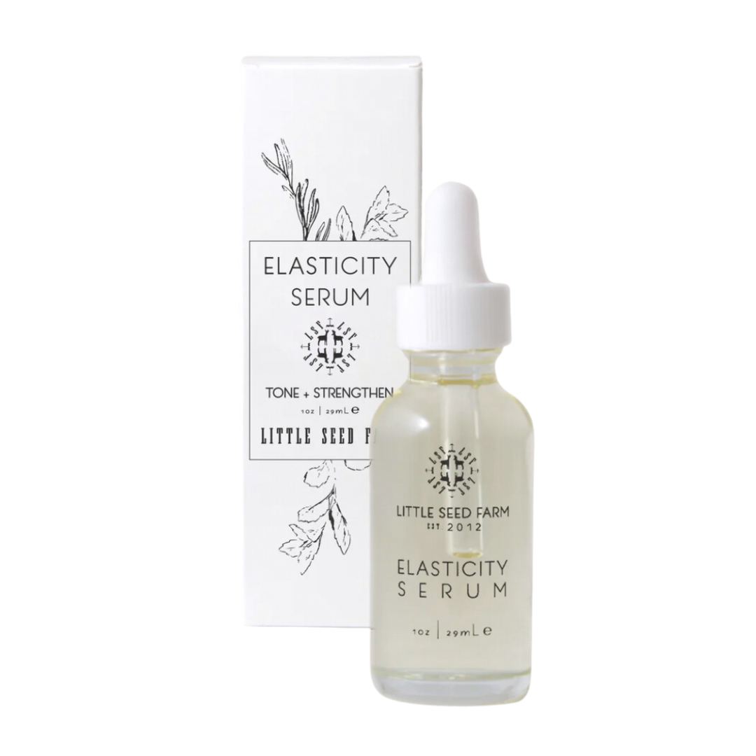 1 oz Elasticity Serum in glass bottle with dropper. 