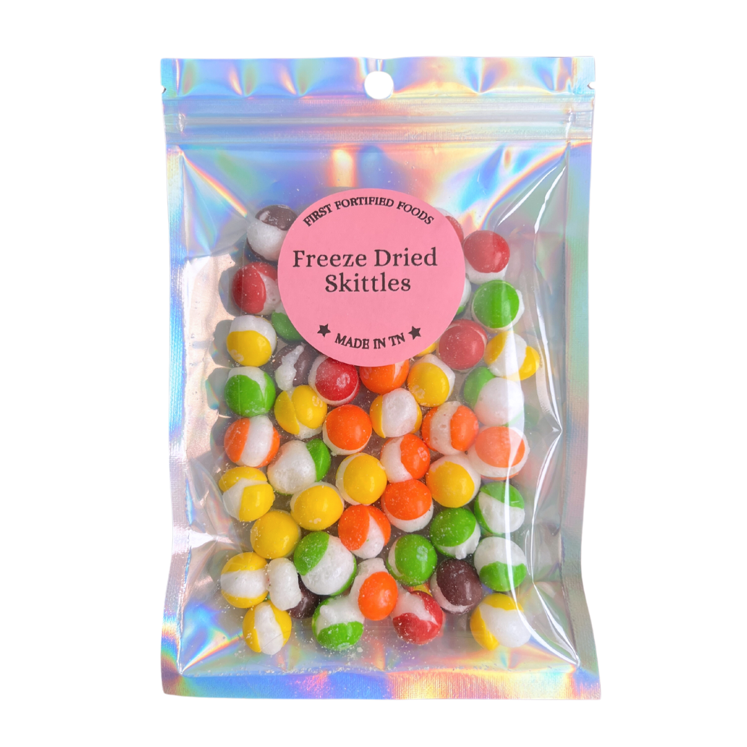 Freeze dried skittles candy.