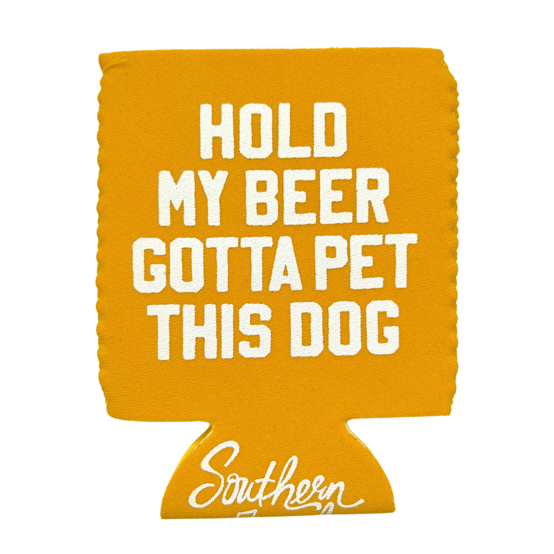 This can hugger is perfect for the dog lover in your life. "Hold My Beer Gotta Pet This Dog" keeps the drinks cold and tails wagging. A Southern Fried Design Barn design made in Nashville, Tennessee.