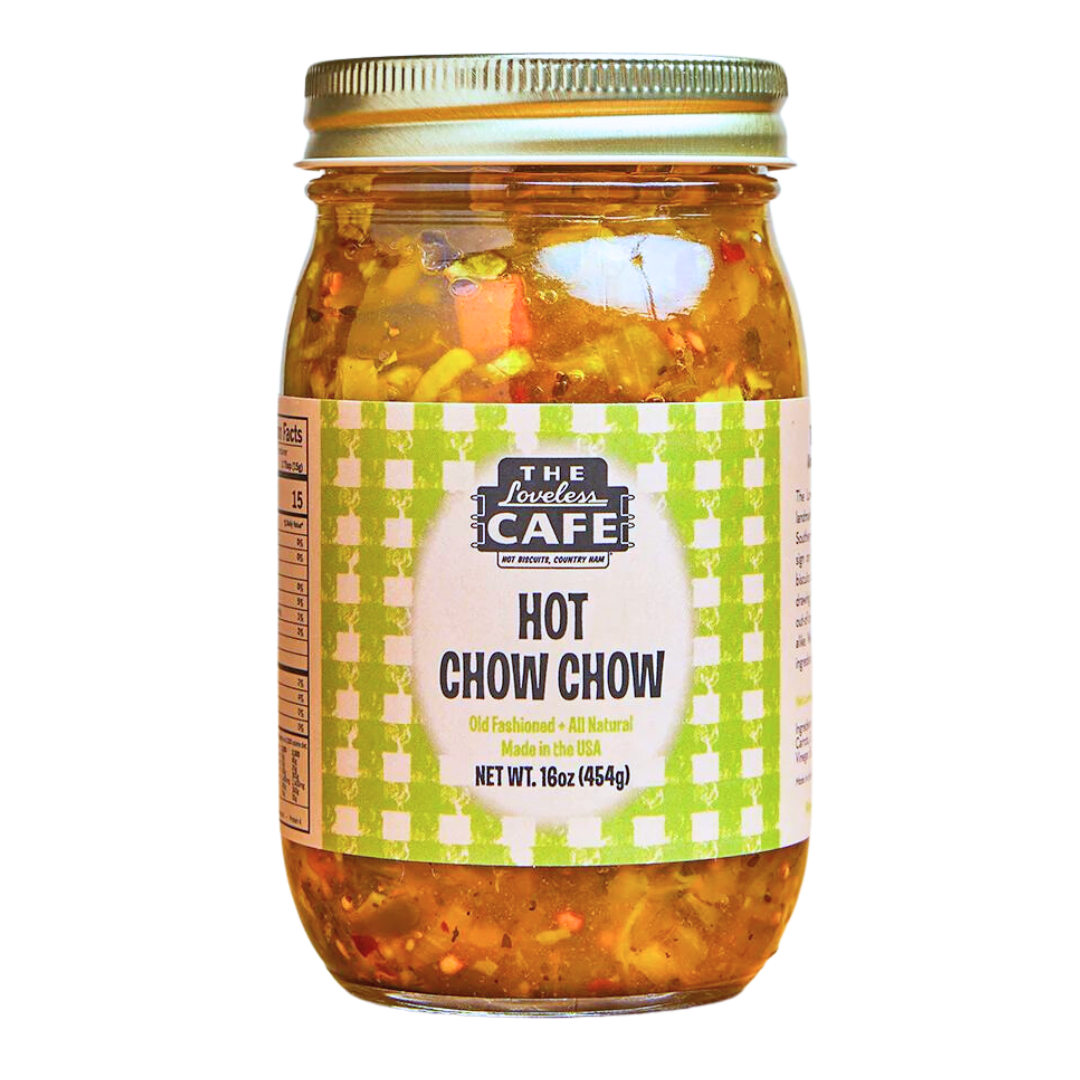 16 oz all natural Hot Chow Chow in a glass jar. 