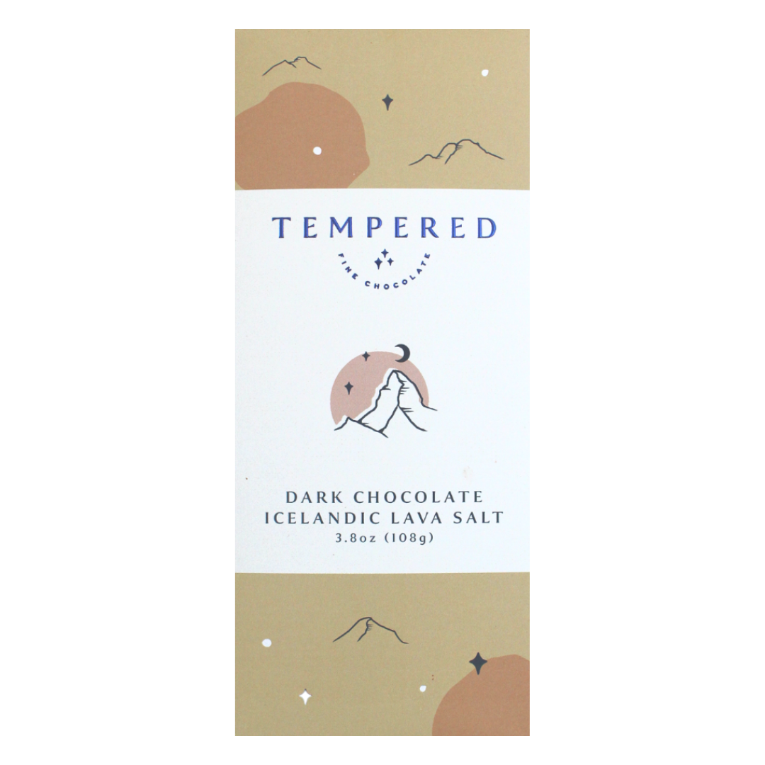 Tempered chocolate bar, has logo on it.