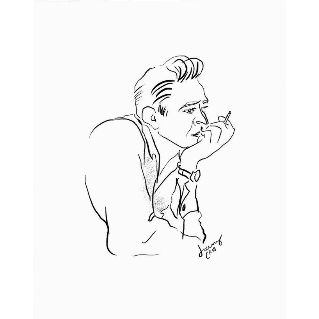 The man in black, Johnny Cash, is featured in this 8x10 black and white illustration by High Fancy Paper. A Tennessee based print shop. A great gift who anybody who wants to enter the "ring of fire".