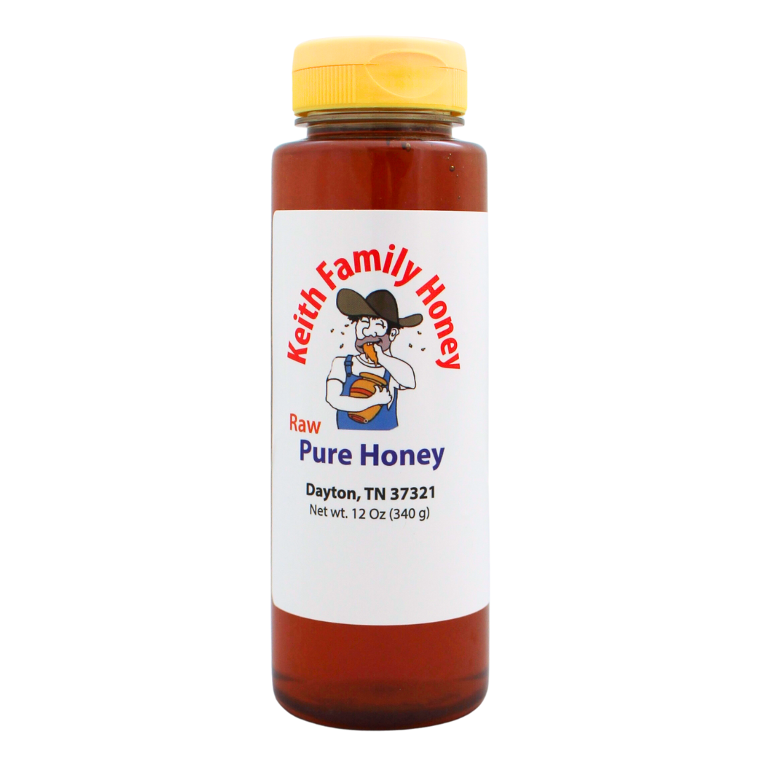 12 oz squeeze bottle of pure raw honey.