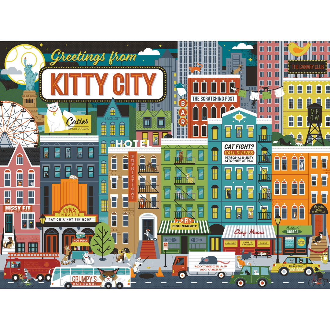 500 piece puzzle of cats in the city