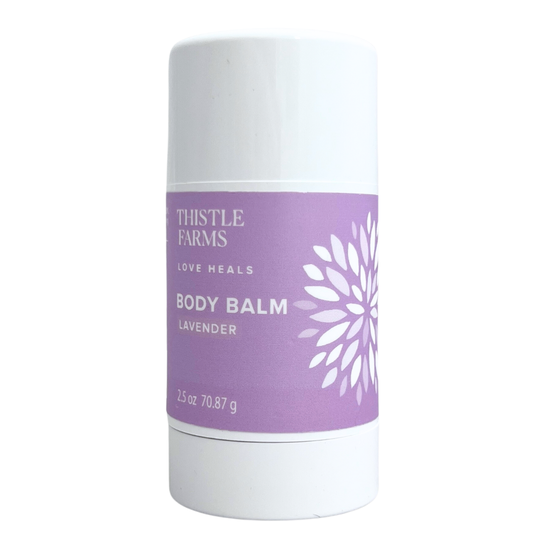 2.5 oz Lavender Body Balm roll on with solid twist top cap. 