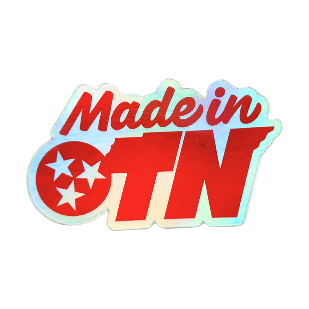 Made in TN holographic logo sticker. 