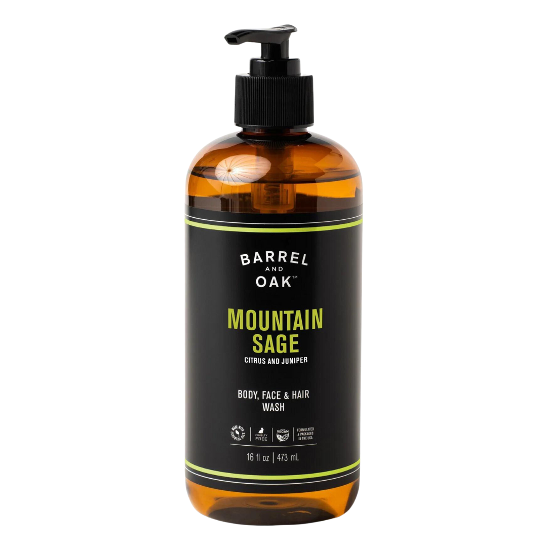 16 oz mountain sage all in one body wash for men in pump bottle. 