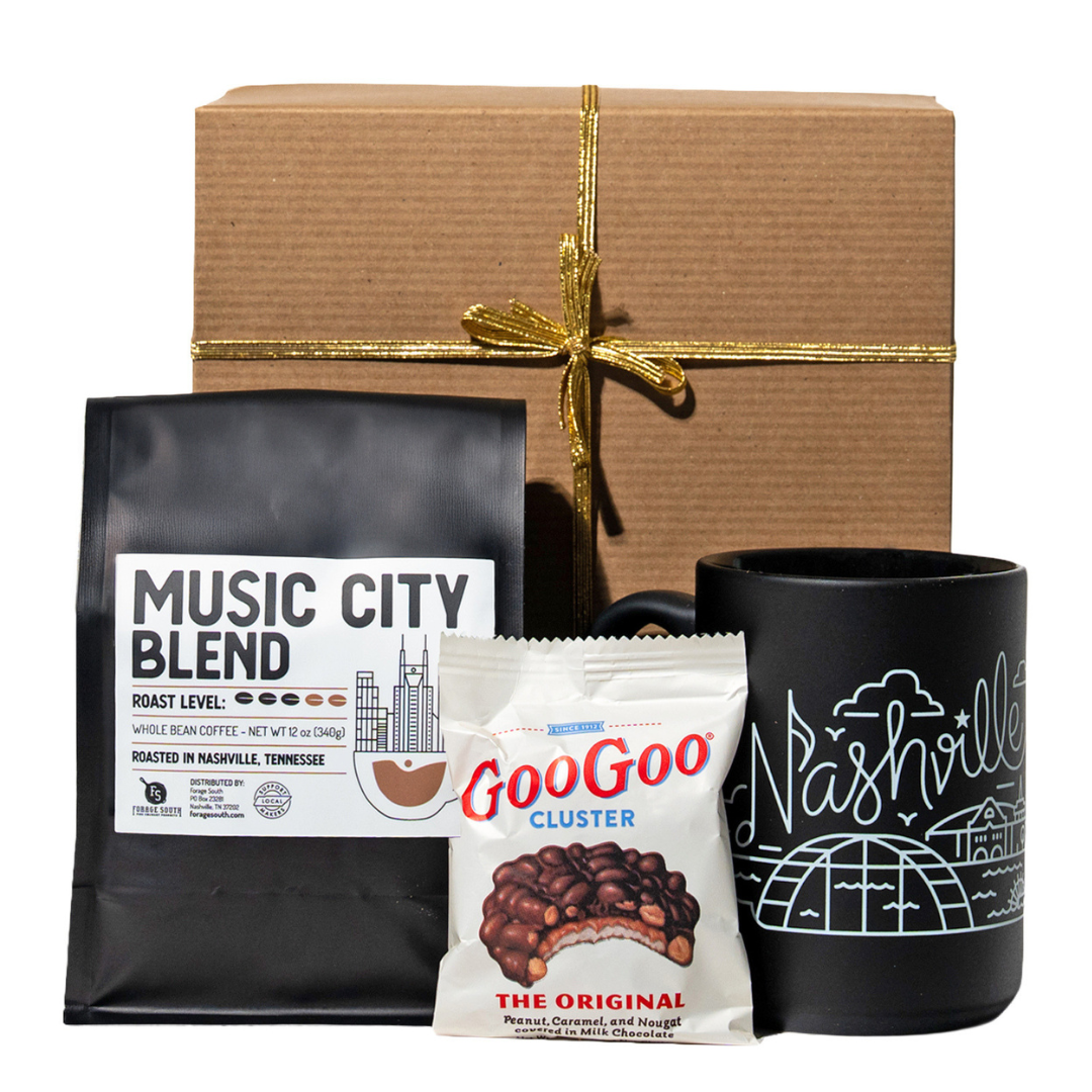gift box of coffee, chocolate and a mug.