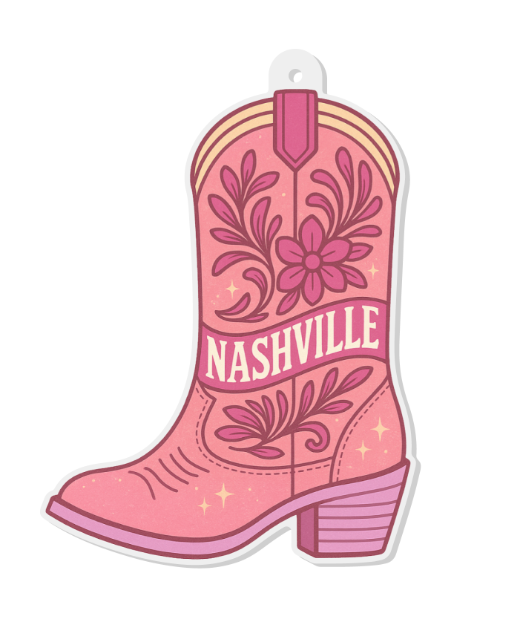 3.5" pink acrylic boot ornament.  