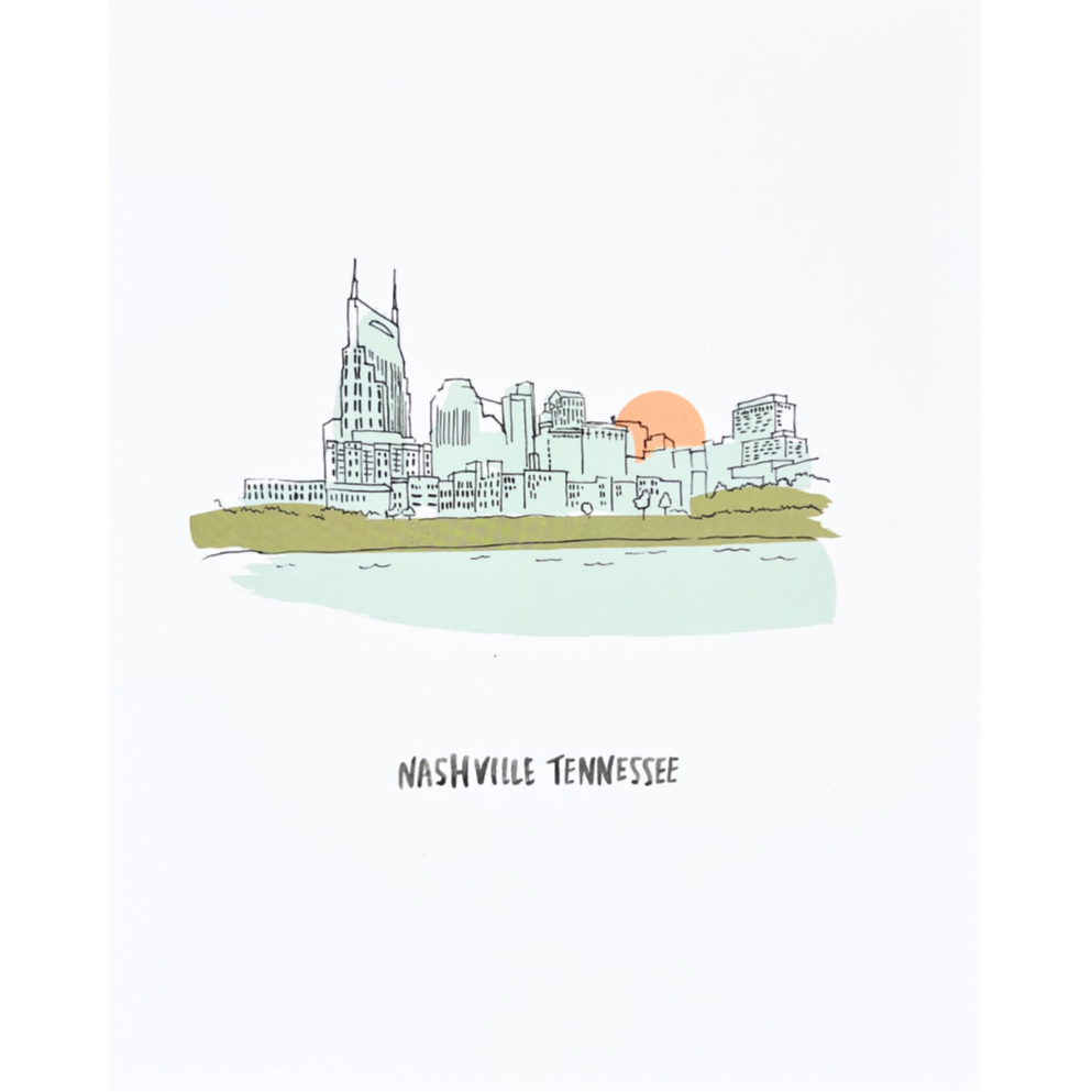 This 8x10 watercolor art print features the nashville skyline. 