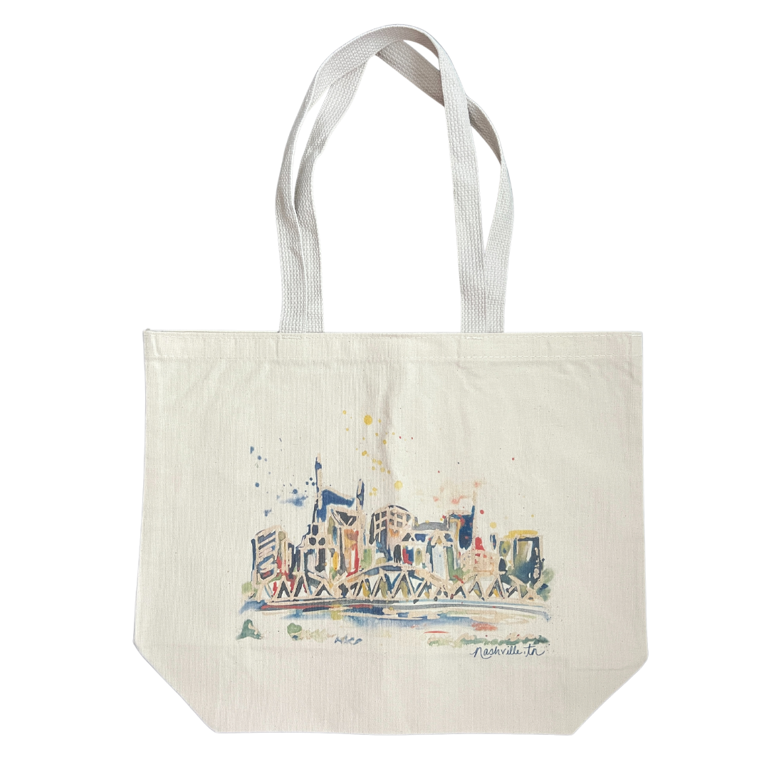 Nashville Watercolor Skyline Tote Bag