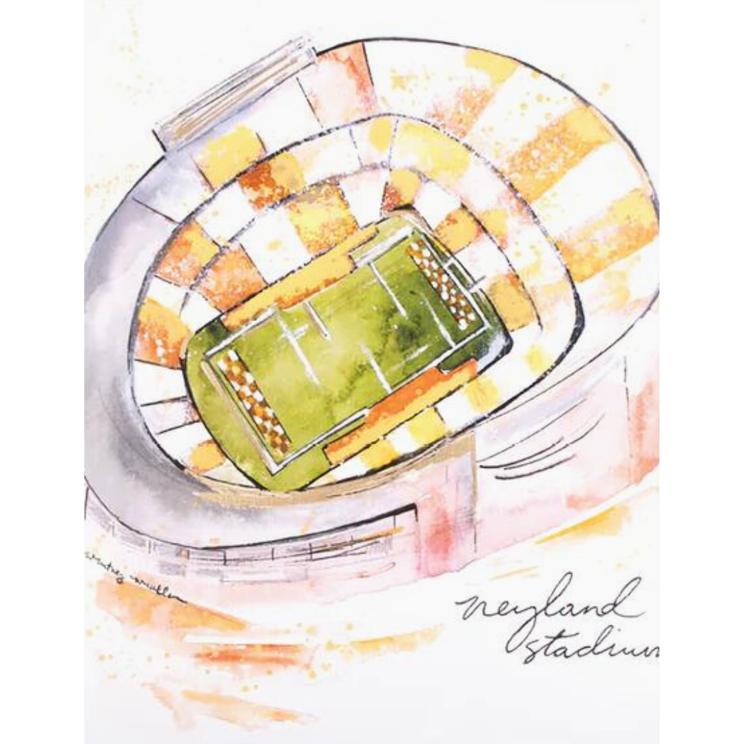 8x10 art print of Neyland Stadium, home of the Tennessee Volunteers. Drawn by artist Whitney Winkler.