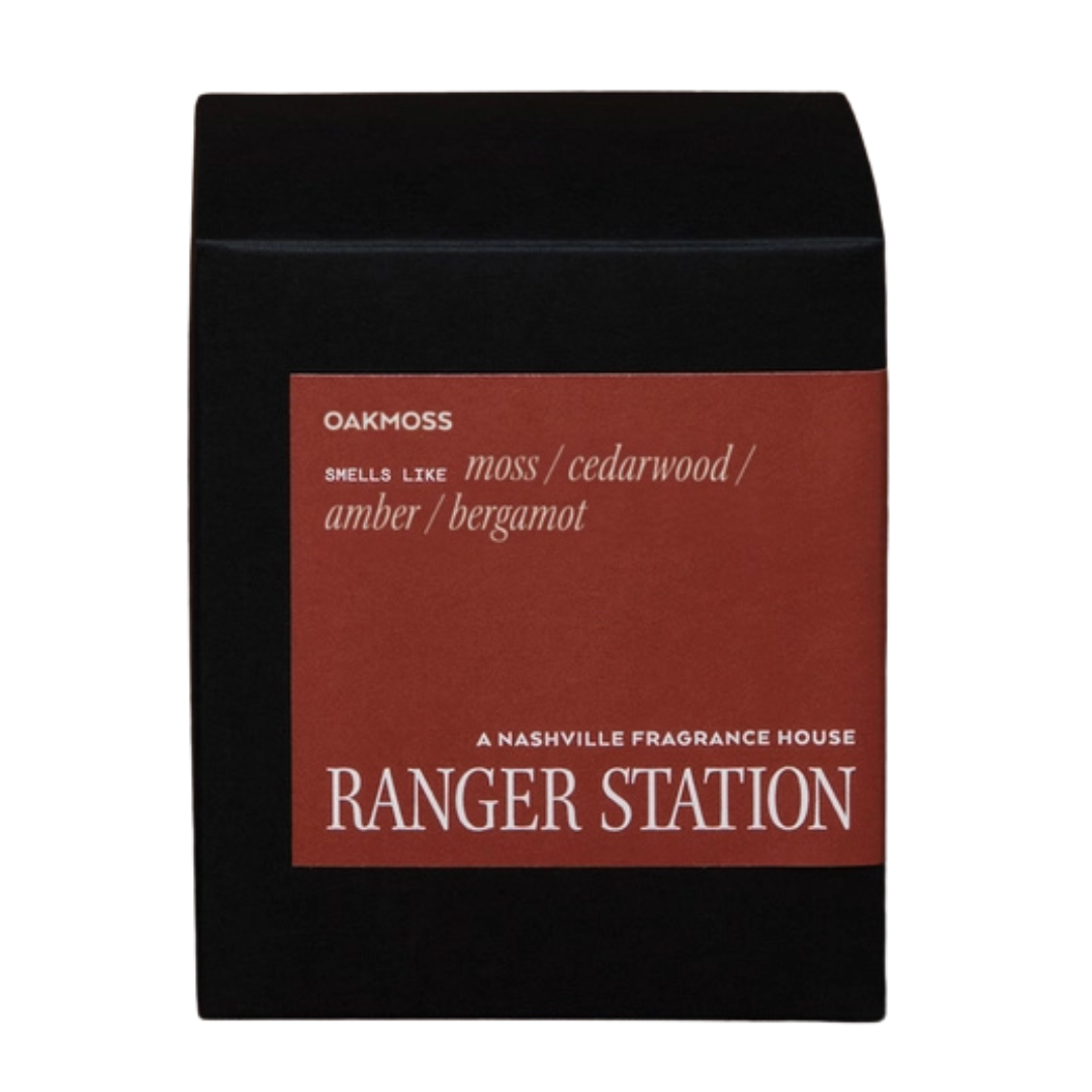 8 oz Oakmoss candle in reusable rocks glass vessel. 