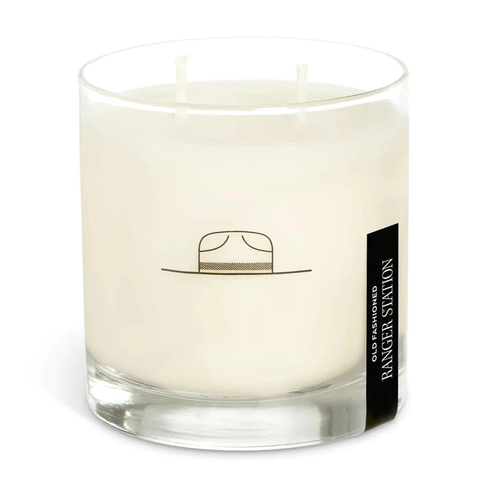 8 oz Old Fashioned candle, oak, sugar, lemon, orange. In reusable rocks glass. 