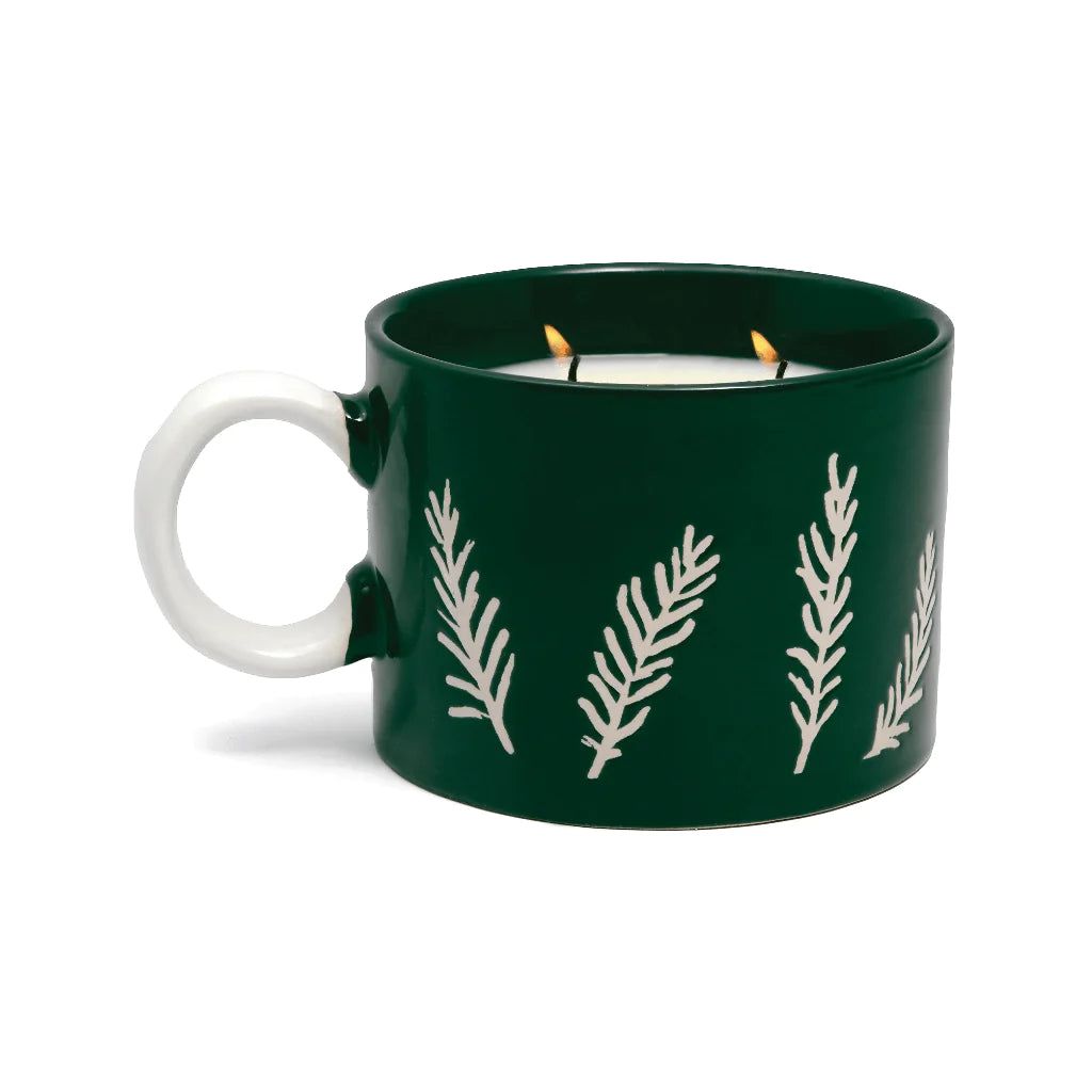 Green Cypress Fir White Ceramic White Handle Mug Candle
